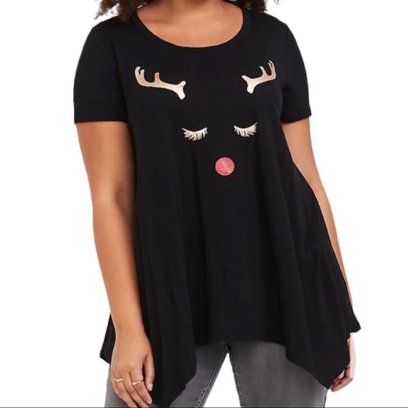 torrid Tops - torrid Black Reindeer Sharkbite Tunic 2X